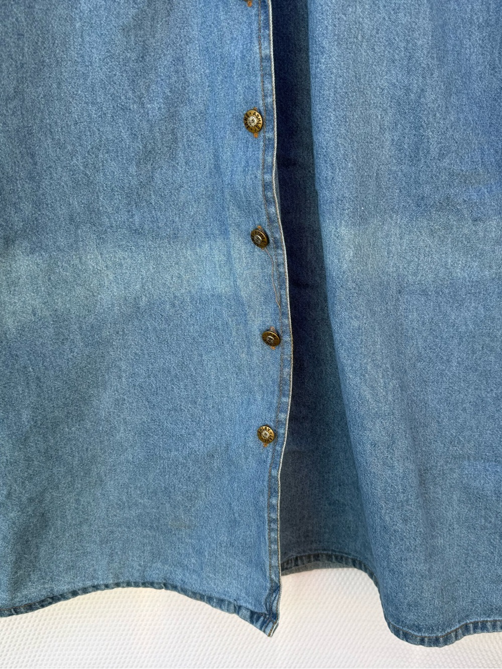 Vintage Jane Ashley Denim Jumper Dress L Floral Embroidered Button Front Flawed - Picture 6 of 12